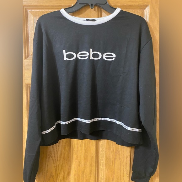 bebe Tops - NWT Bebe French terry black and white crop top, Sz. Lg.